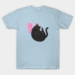 Curled Up Fairy Cat (black cat) T-Shirt